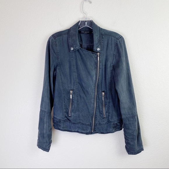 MAX JEANS Soft Stylish Tencel Grey Charcoal Moto Jacket Size XSmall - Picture 11 of 11